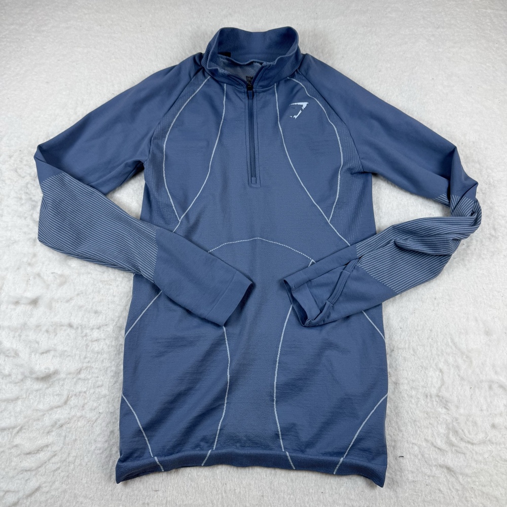Gymshark Shirt Womens Size M Blue 1/4 Zip Long Sleeve Cycling Mock Neck Top